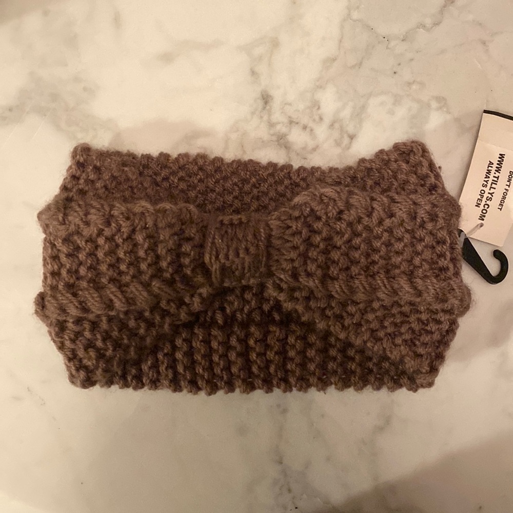 Chunky Knit Bow Headband Brown Ear Warmer Winter Boho NWT - Picture 2 of 4